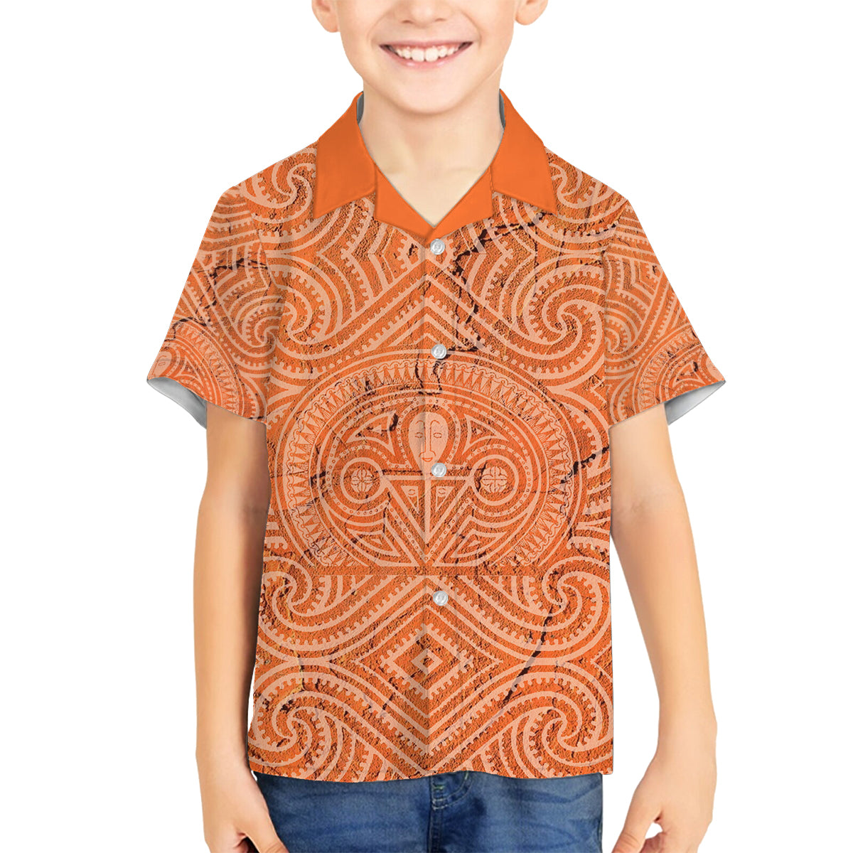 Personalised Lapita Culture Family Matching Tank Maxi Dress and Hawaiian Shirt Iconic Double Face Pattern LT05 Son's Shirt Brown - Polynesian Pride
