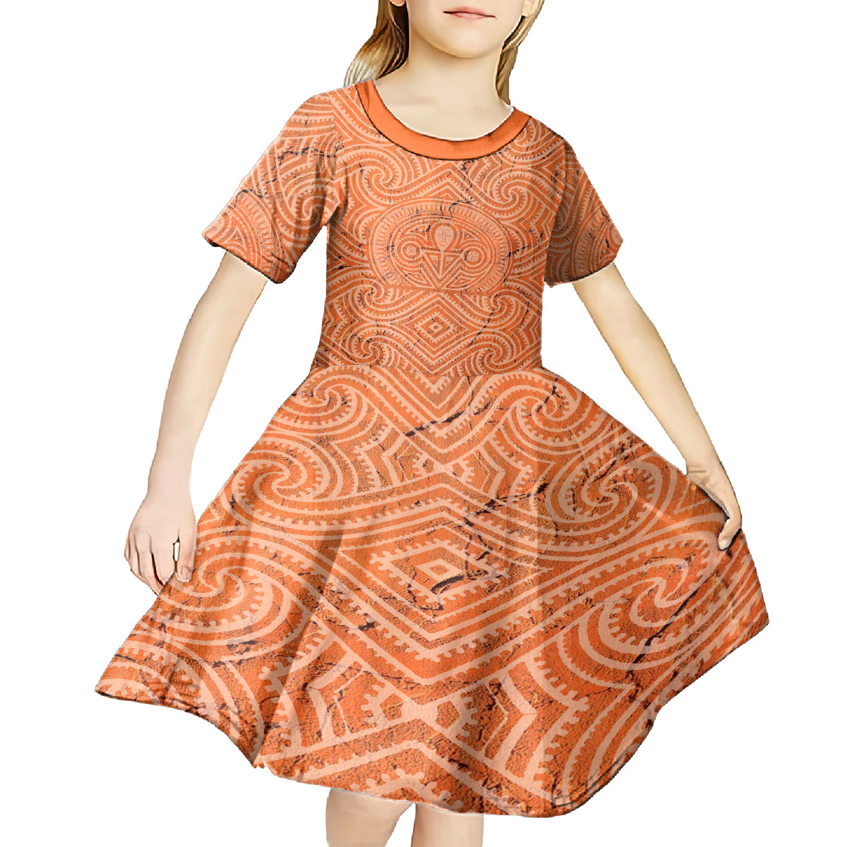 Personalised Lapita Culture Kid Short Sleeve Dress Iconic Double Face Pattern LT05 - Polynesian Pride