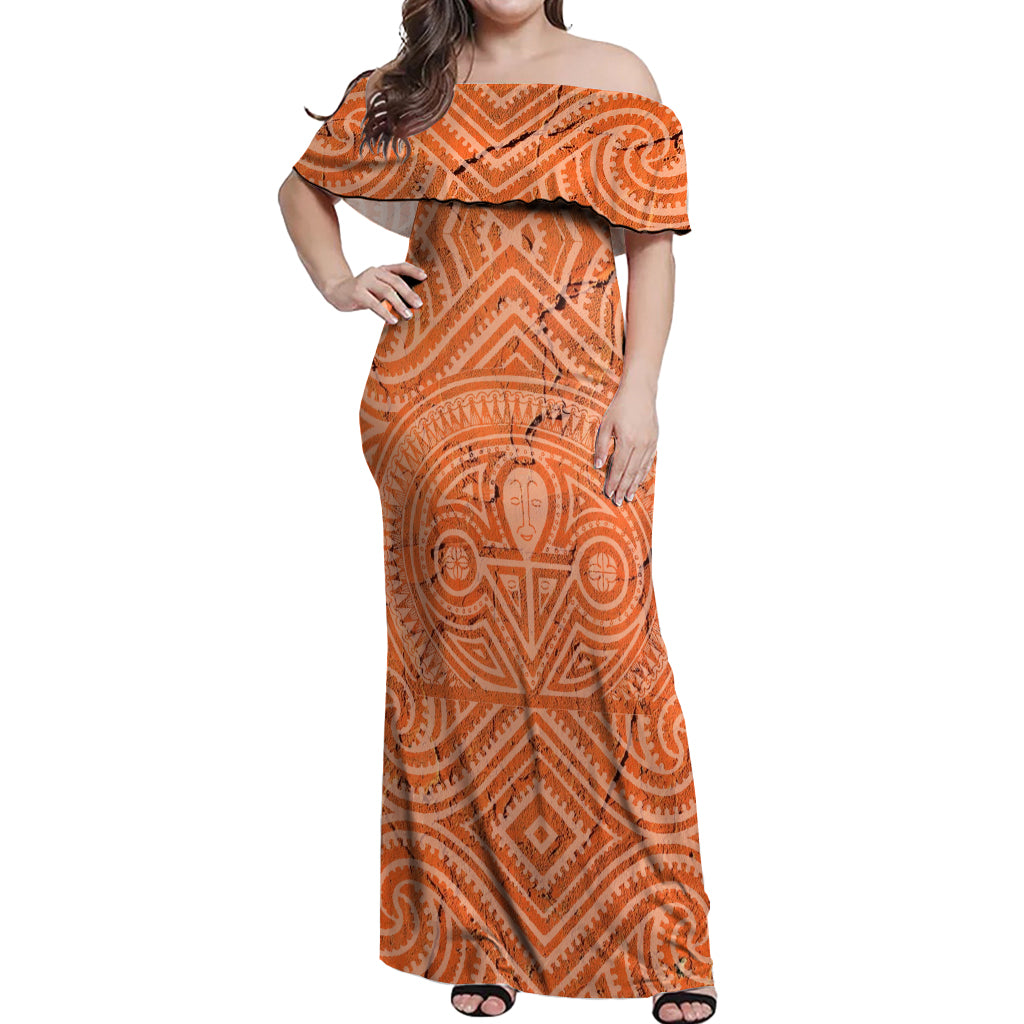 Personalised Lapita Culture Off Shoulder Maxi Dress Iconic Double Face Pattern LT05 Women Brown - Polynesian Pride
