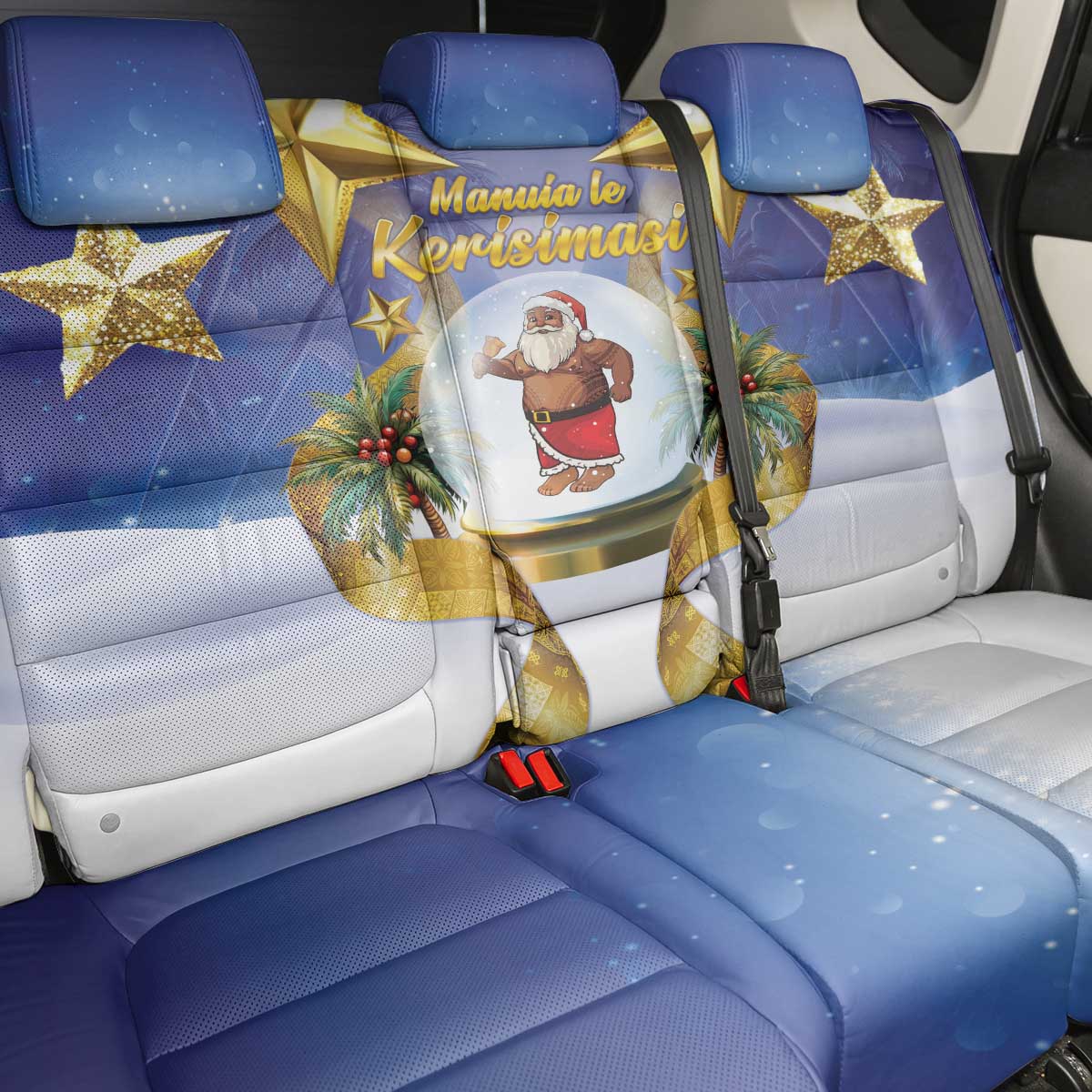 Samoa Christmas Back Car Seat Cover Snow Globe With Samoan Santa - Polynesian Pride