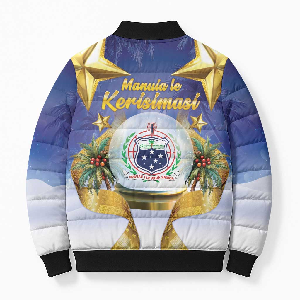 Samoa Christmas Bomber Puffer Jacket Snow Globe With Samoan Santa - Polynesian Pride