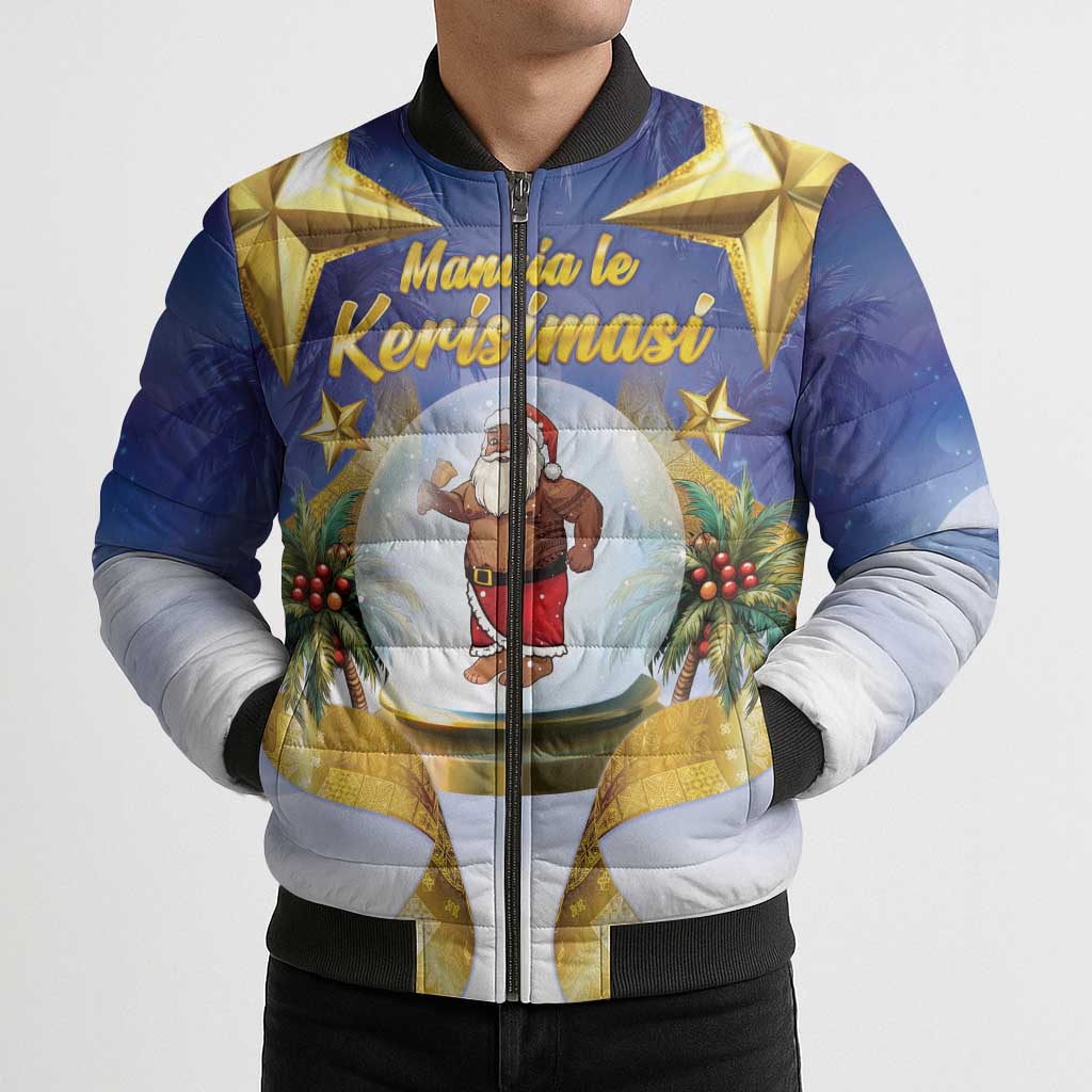 Samoa Christmas Bomber Puffer Jacket Snow Globe With Samoan Santa - Polynesian Pride