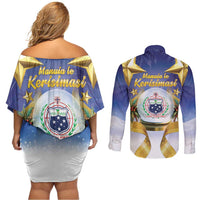 Samoa Christmas Couples Matching Off Shoulder Short Dress and Long Sleeve Button Shirt Snow Globe With Samoan Santa - Polynesian Pride