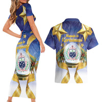 Samoa Christmas Couples Matching Short Sleeve Bodycon Dress and Hawaiian Shirt Snow Globe With Samoan Santa - Polynesian Pride
