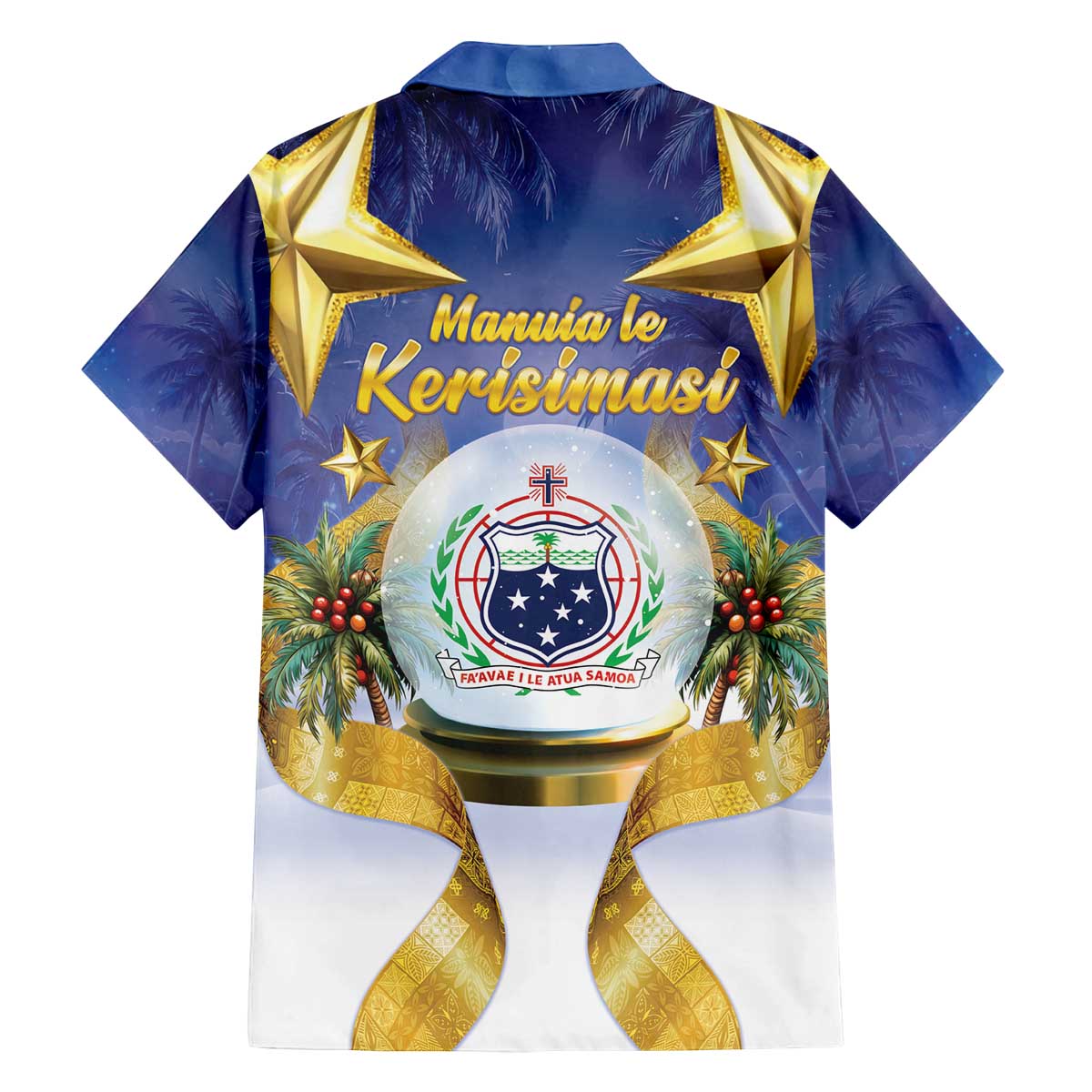 Samoa Christmas Family Matching Off The Shoulder Long Sleeve Dress and Hawaiian Shirt Snow Globe With Samoan Santa - Polynesian Pride