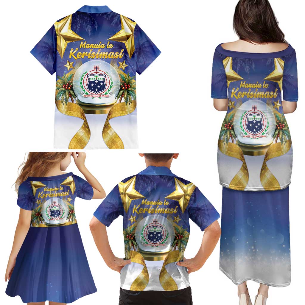 Samoa Christmas Family Matching Puletasi and Hawaiian Shirt Snow Globe With Samoan Santa - Polynesian Pride