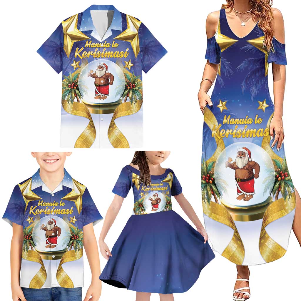 Samoa Christmas Family Matching Summer Maxi Dress and Hawaiian Shirt Snow Globe With Samoan Santa - Polynesian Pride