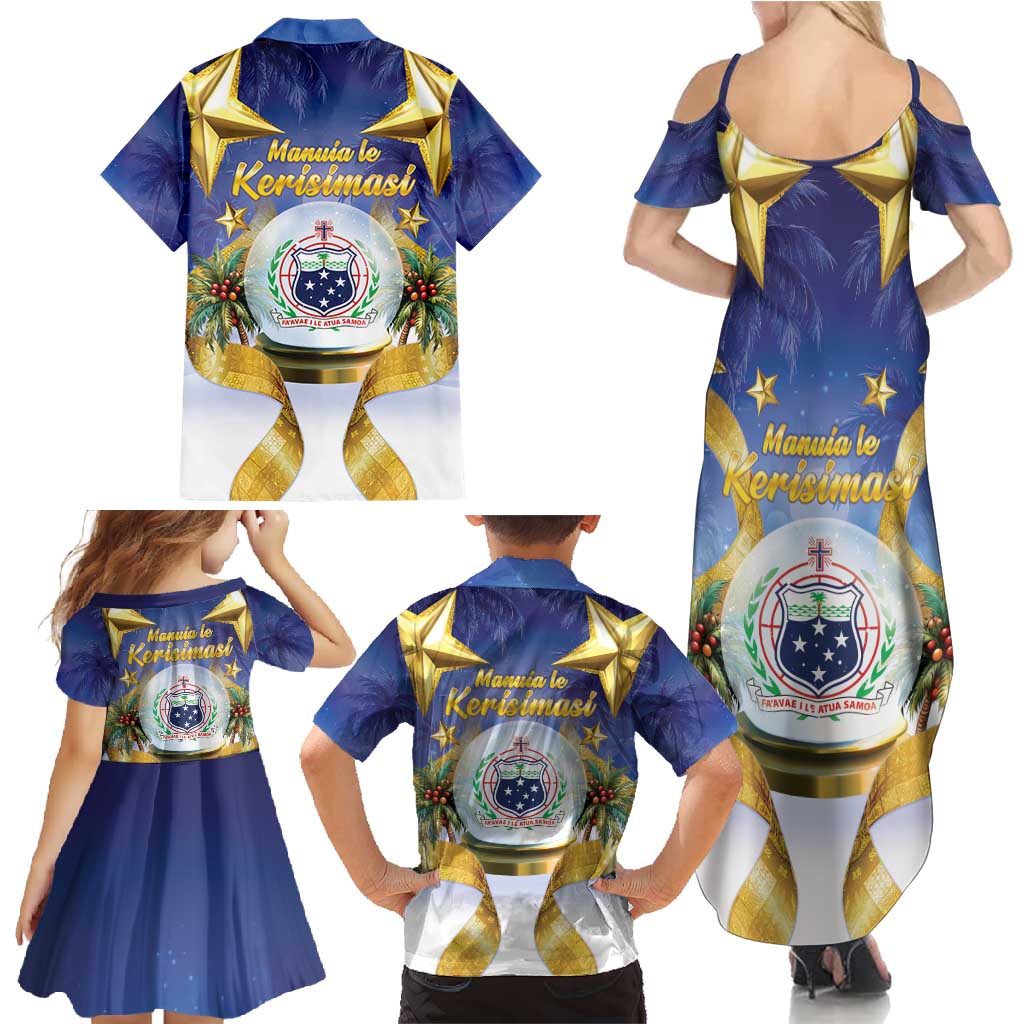 Samoa Christmas Family Matching Summer Maxi Dress and Hawaiian Shirt Snow Globe With Samoan Santa - Polynesian Pride