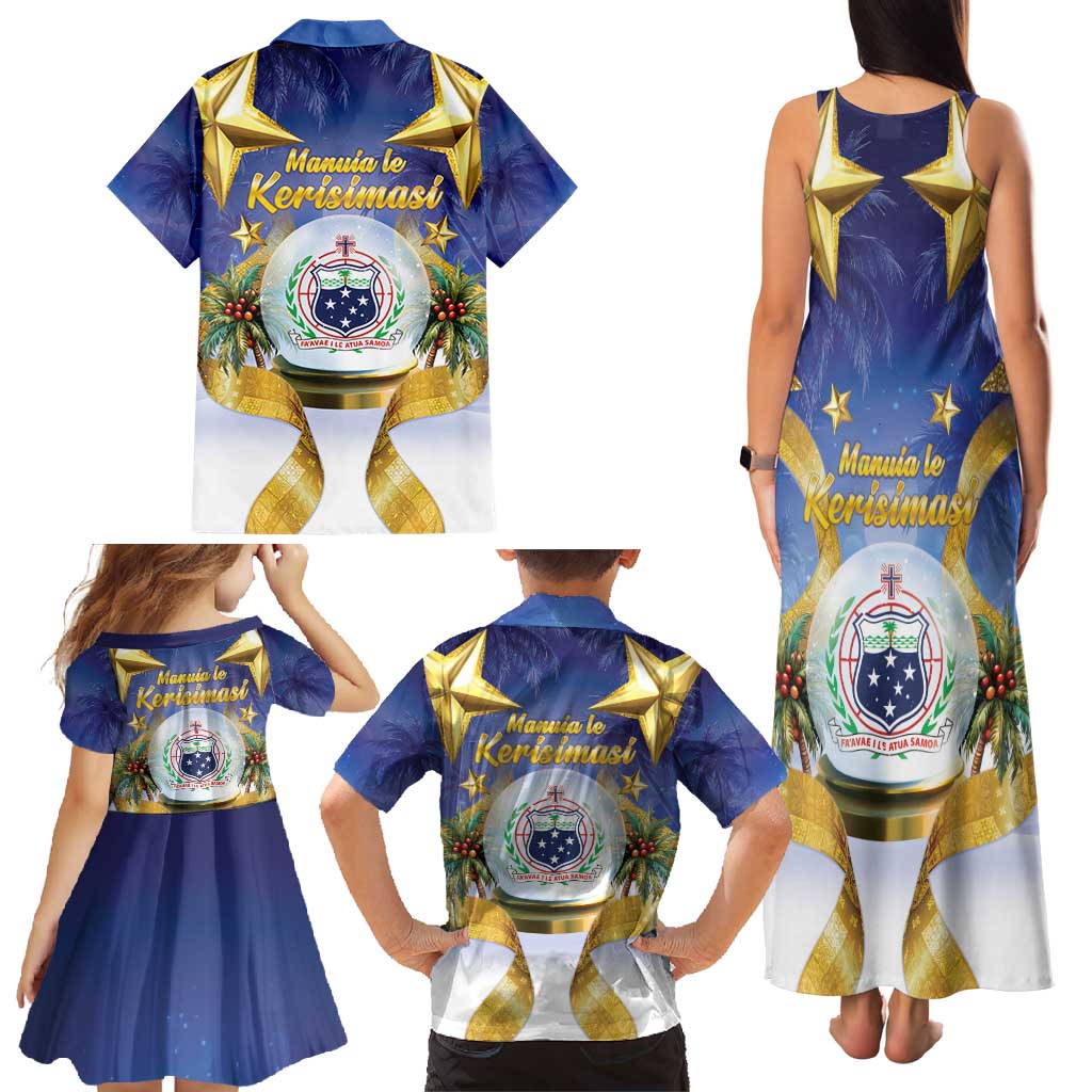 Samoa Christmas Family Matching Tank Maxi Dress and Hawaiian Shirt Snow Globe With Samoan Santa - Polynesian Pride