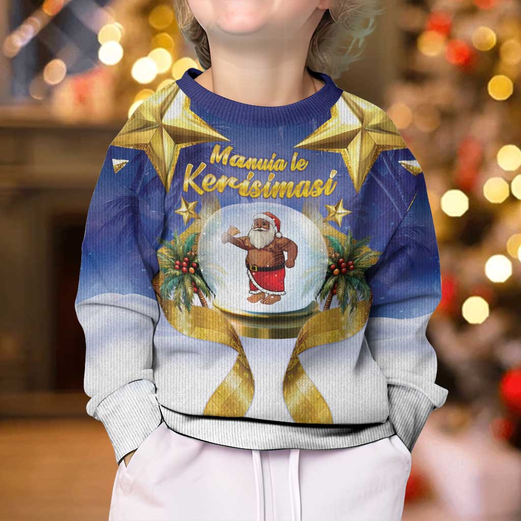 Samoa Christmas Kid Ugly Christmas Sweater Snow Globe With Samoan Santa - Polynesian Pride