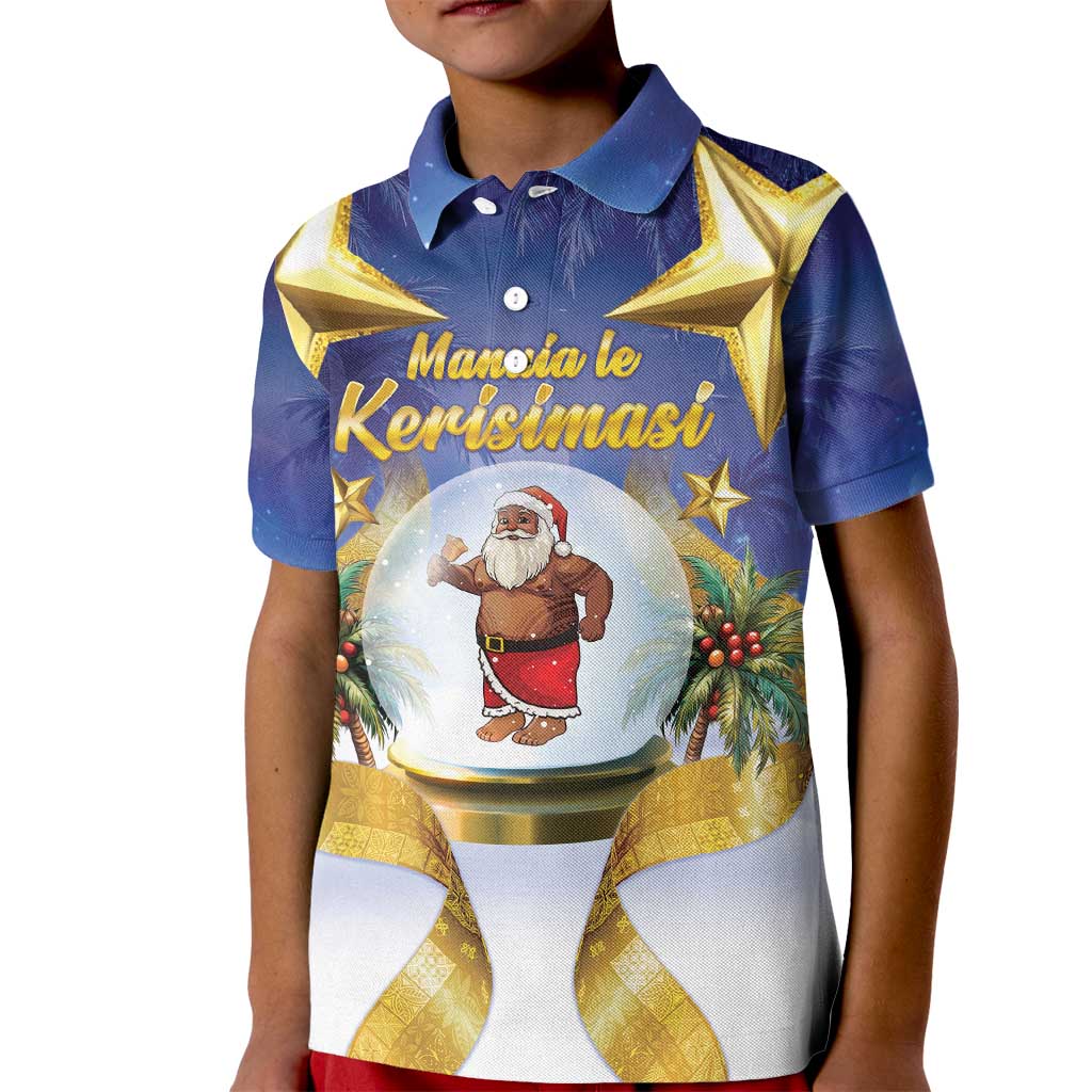 Samoa Christmas Kid Polo Shirt Snow Globe With Samoan Santa - Polynesian Pride