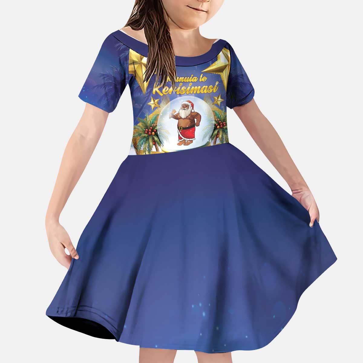 Samoa Christmas Kid Short Sleeve Dress Snow Globe With Samoan Santa - Polynesian Pride