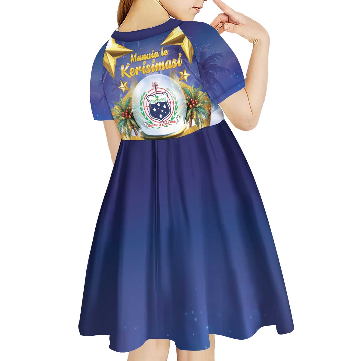 Samoa Christmas Kid Short Sleeve Dress Snow Globe With Samoan Santa - Polynesian Pride