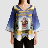 Samoa Christmas Kimono Sleeve Blouse Snow Globe With Samoan Santa - Polynesian Pride