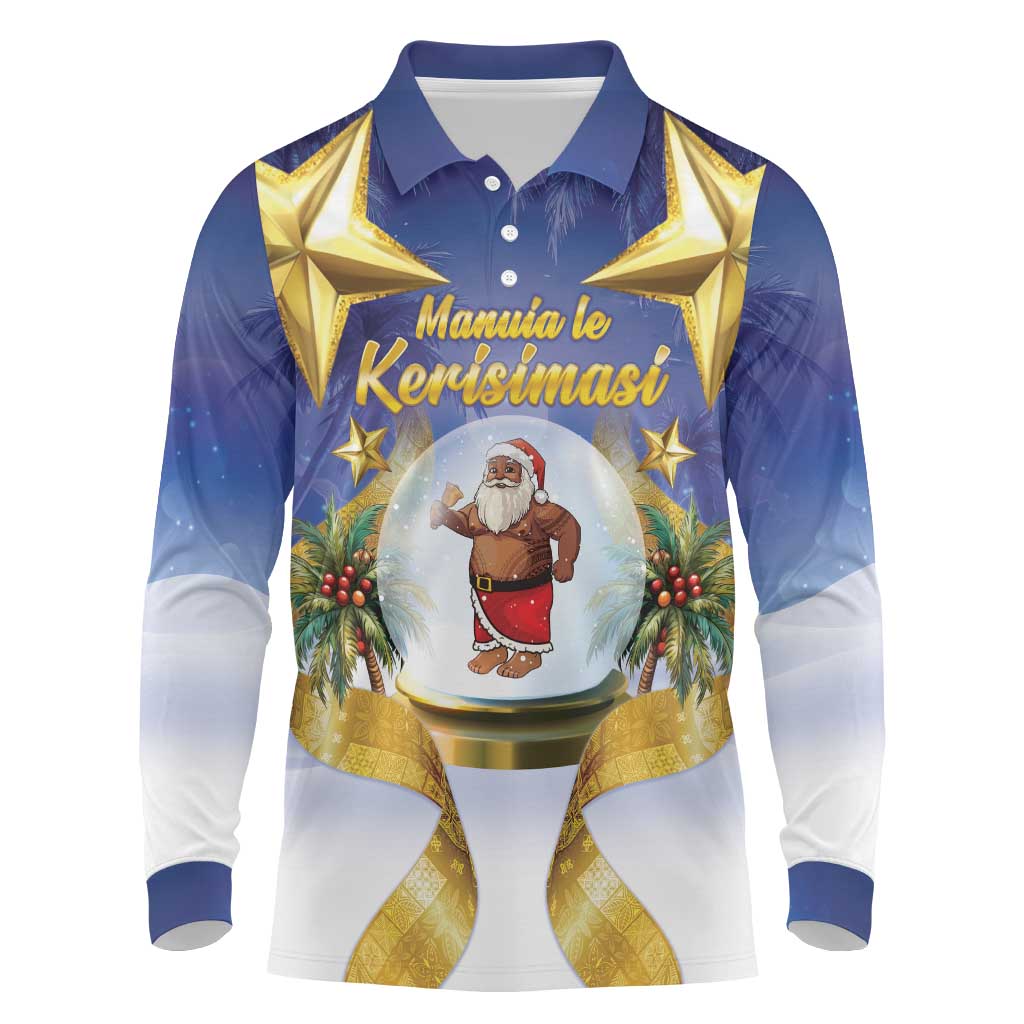 Samoa Christmas Long Sleeve Polo Shirt Snow Globe With Samoan Santa - Polynesian Pride