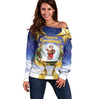Samoa Christmas Off Shoulder Sweater Snow Globe With Samoan Santa - Polynesian Pride
