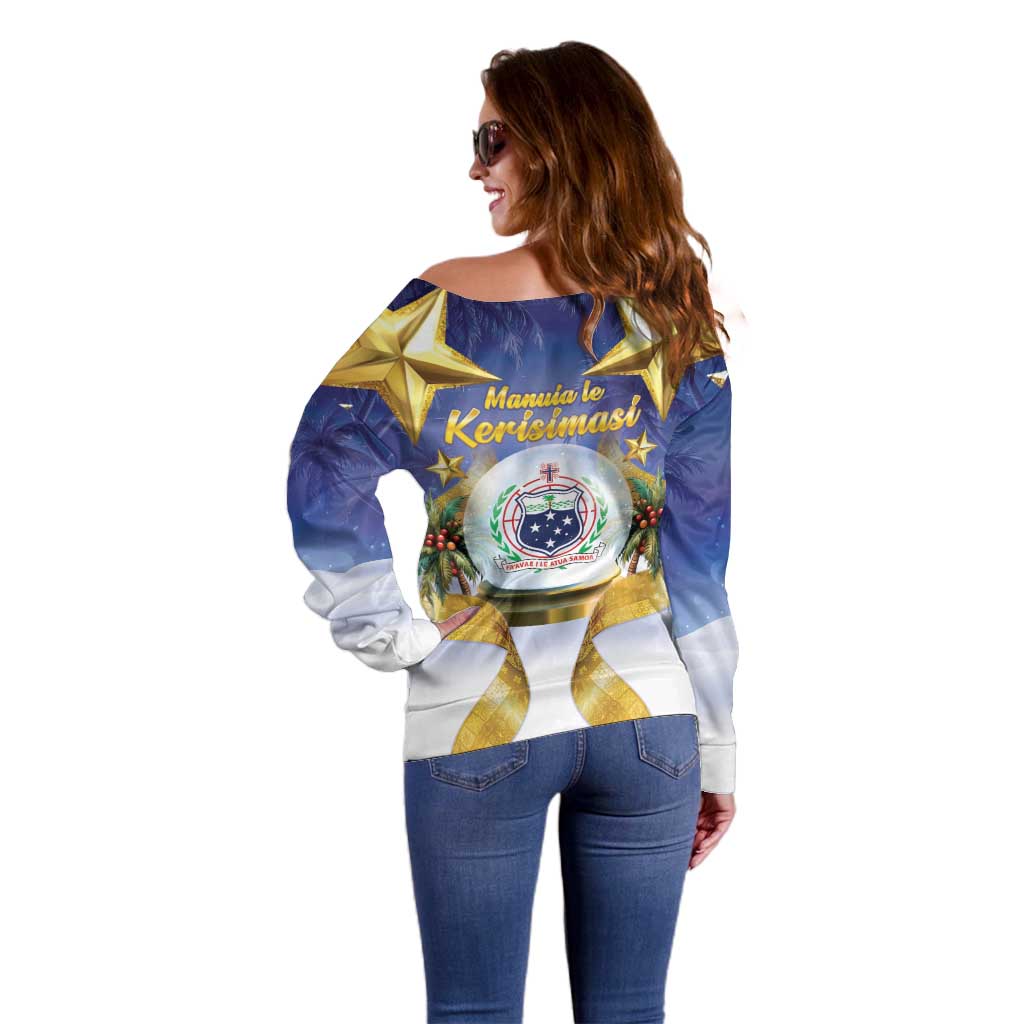 Samoa Christmas Off Shoulder Sweater Snow Globe With Samoan Santa - Polynesian Pride