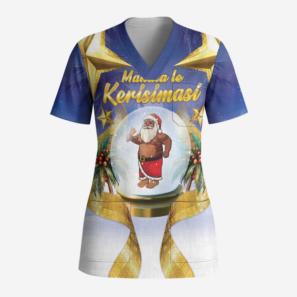 Samoa Christmas Scrub Top Snow Globe With Samoan Santa - Polynesian Pride