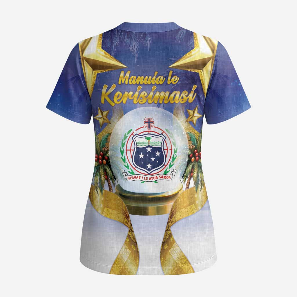 Samoa Christmas Scrub Top Snow Globe With Samoan Santa - Polynesian Pride