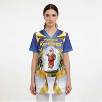 Samoa Christmas Scrub Top Snow Globe With Samoan Santa - Polynesian Pride