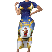 Samoa Christmas Short Sleeve Bodycon Dress Snow Globe With Samoan Santa - Polynesian Pride
