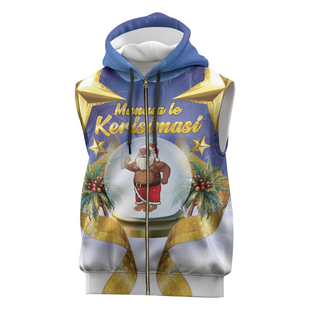 Samoa Christmas Sleeveless Zip Hoodie Snow Globe With Samoan Santa - Polynesian Pride