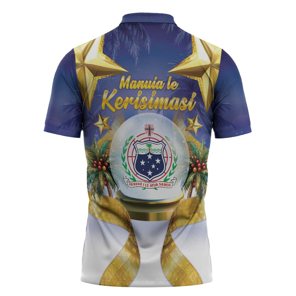 Samoa Christmas Zipper Polo Shirt Snow Globe With Samoan Santa - Polynesian Pride