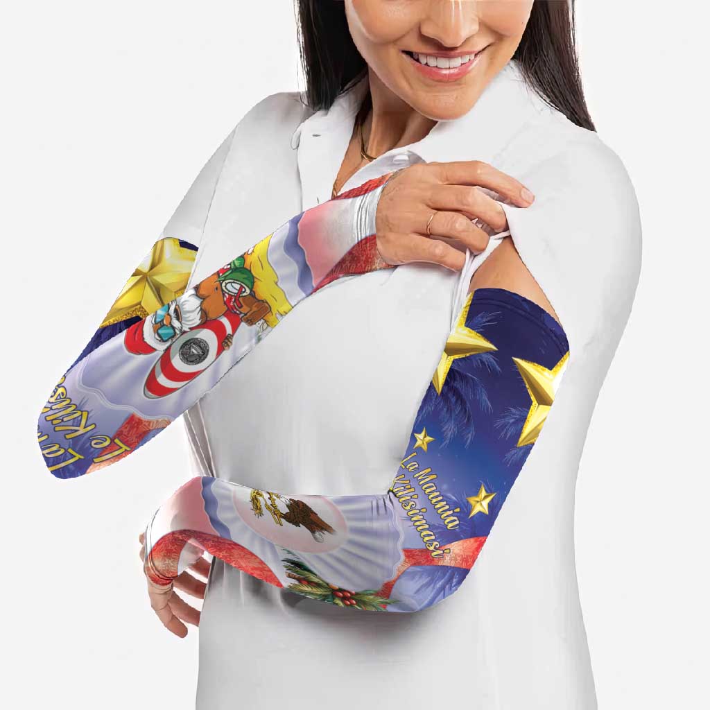 American Samoa Christmas Arm Sleeves Seashell Santa Beach Vibes - Polynesian Pride