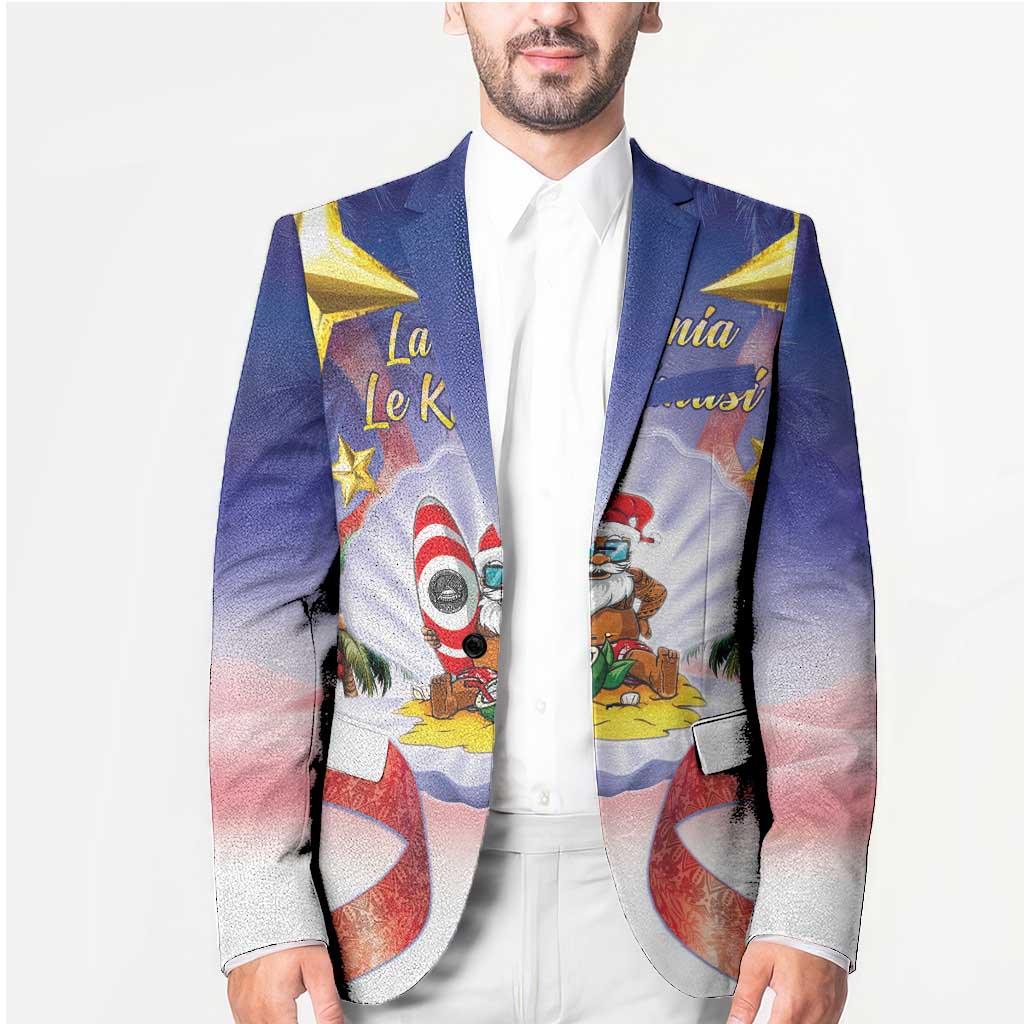 American Samoa Christmas Blazer Seashell Santa Beach Vibes - Polynesian Pride