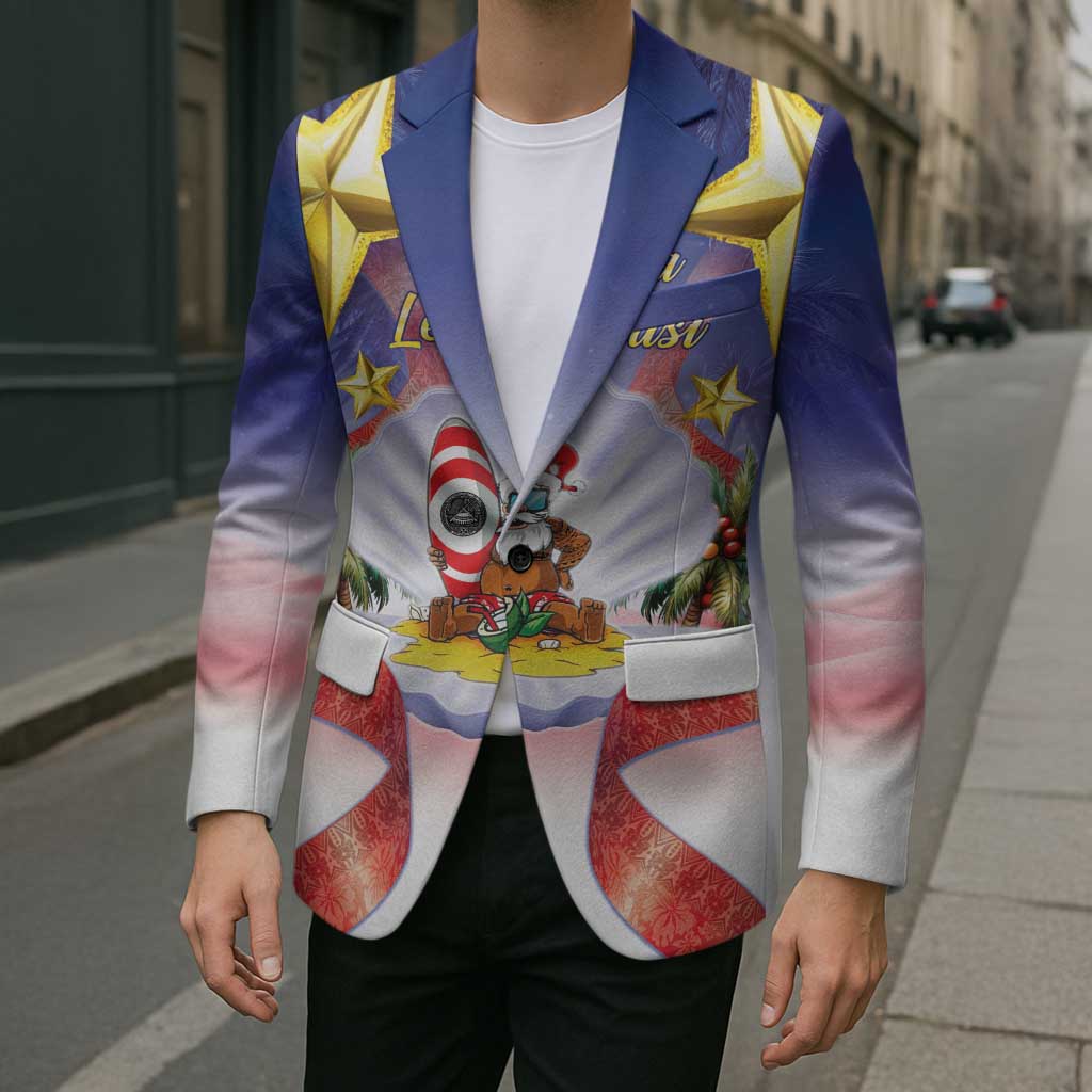 American Samoa Christmas Blazer Seashell Santa Beach Vibes - Polynesian Pride