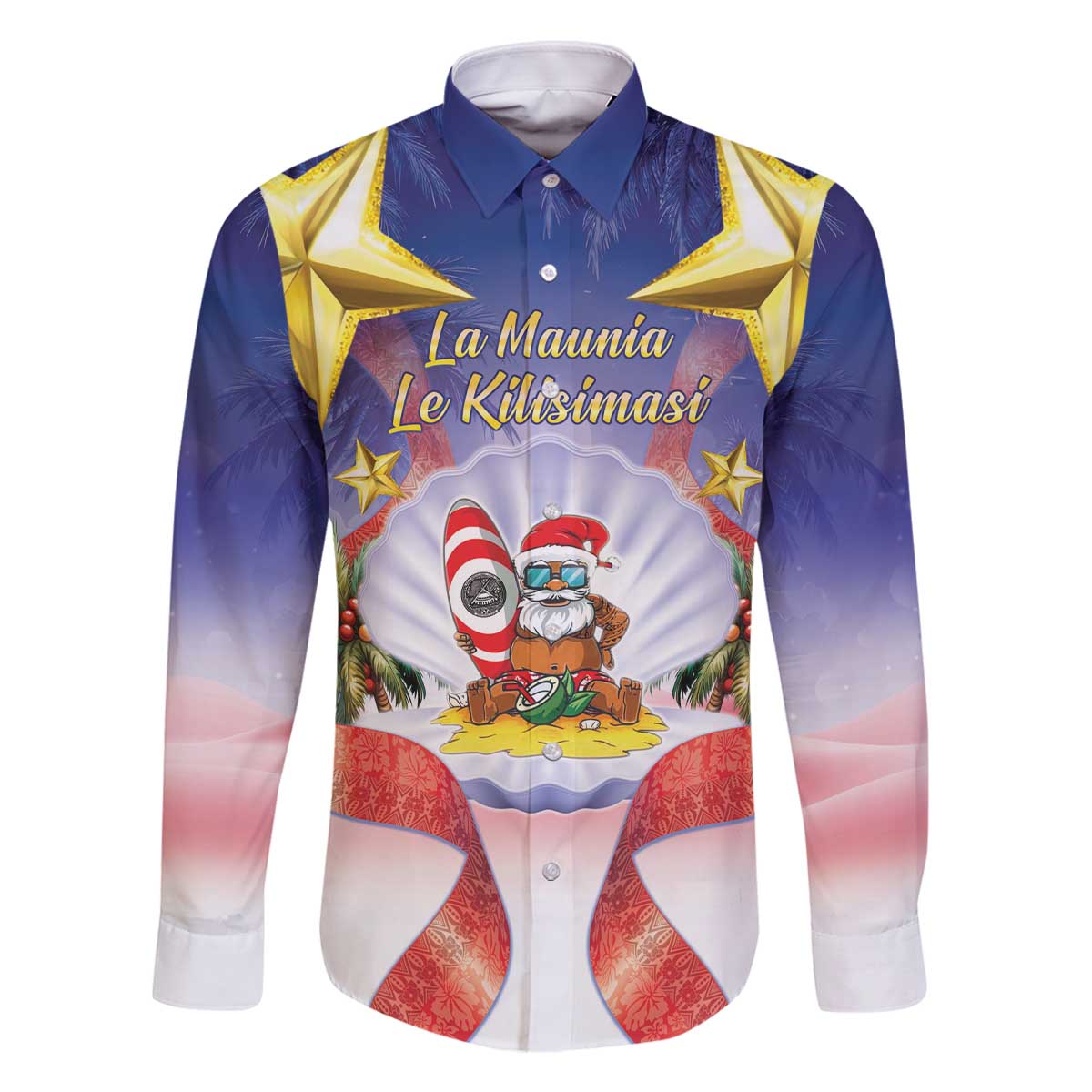 American Samoa Christmas Family Matching Off The Shoulder Long Sleeve Dress and Hawaiian Shirt Seashell Santa Beach Vibes - Polynesian Pride