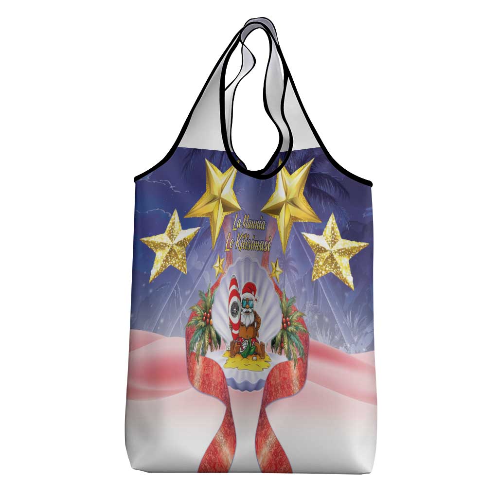 American Samoa Christmas Grocery Bag Seashell Santa Beach Vibes - Polynesian Pride