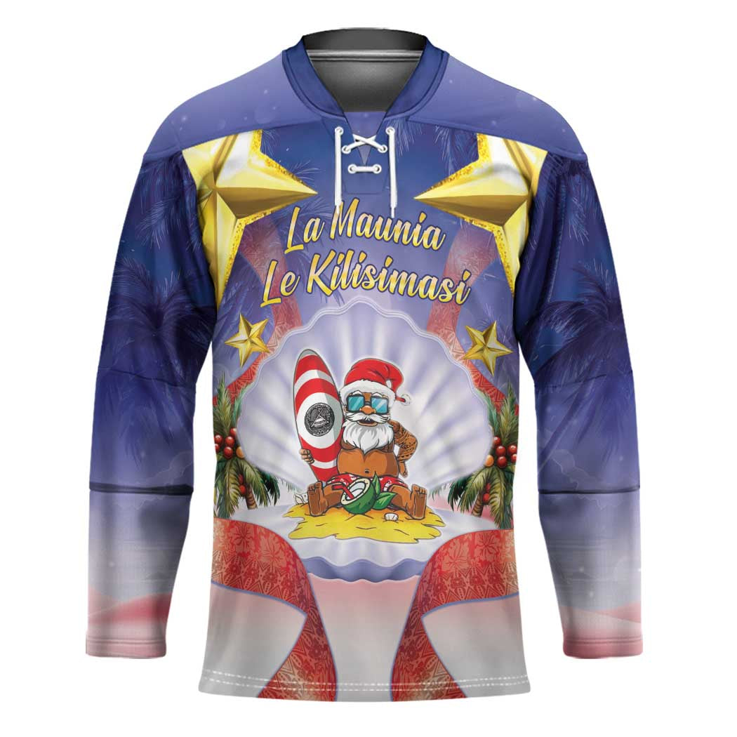 American Samoa Christmas Hockey Jersey Seashell Santa Beach Vibes - Polynesian Pride