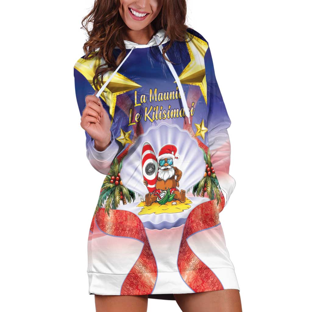 American Samoa Christmas Hoodie Dress Seashell Santa Beach Vibes - Polynesian Pride