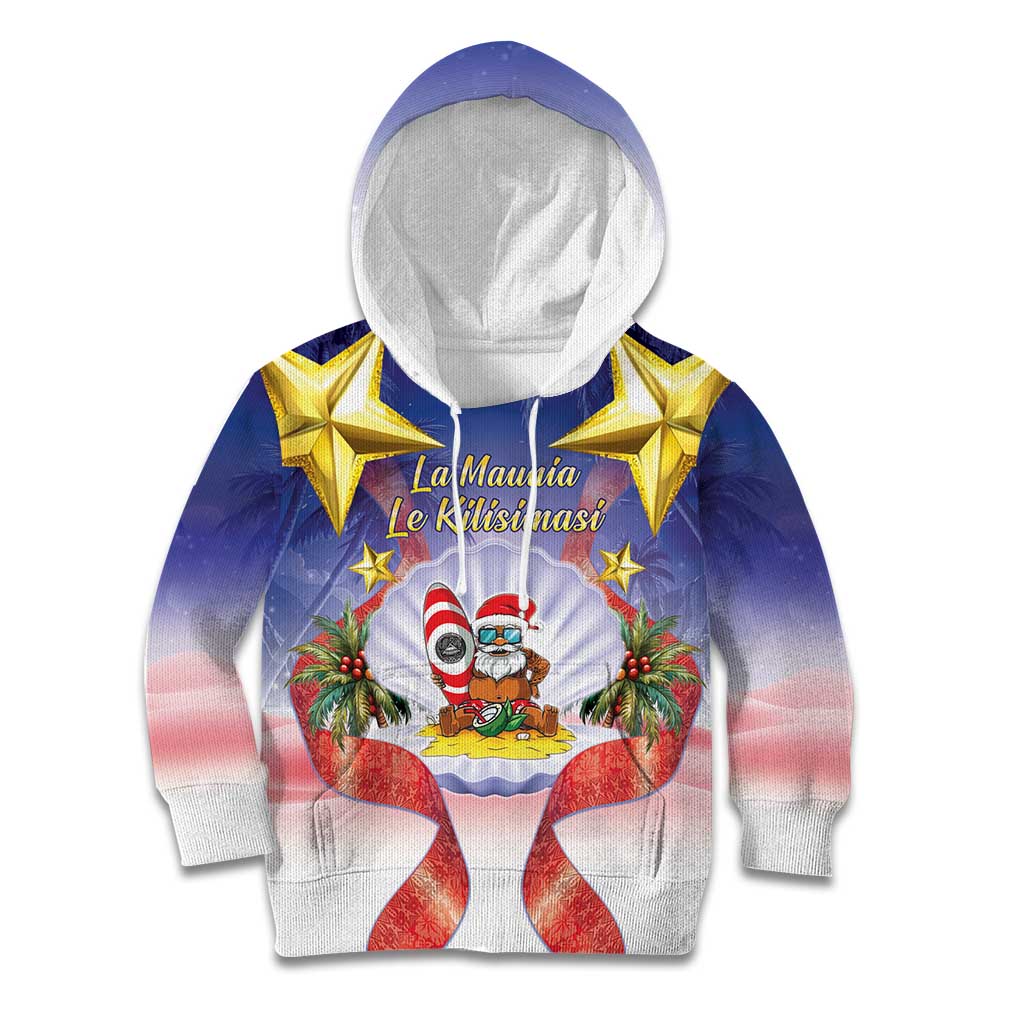 American Samoa Christmas Kid Hoodie Seashell Santa Beach Vibes - Polynesian Pride
