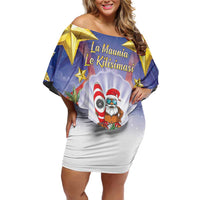American Samoa Christmas Off Shoulder Short Dress Seashell Santa Beach Vibes - Polynesian Pride