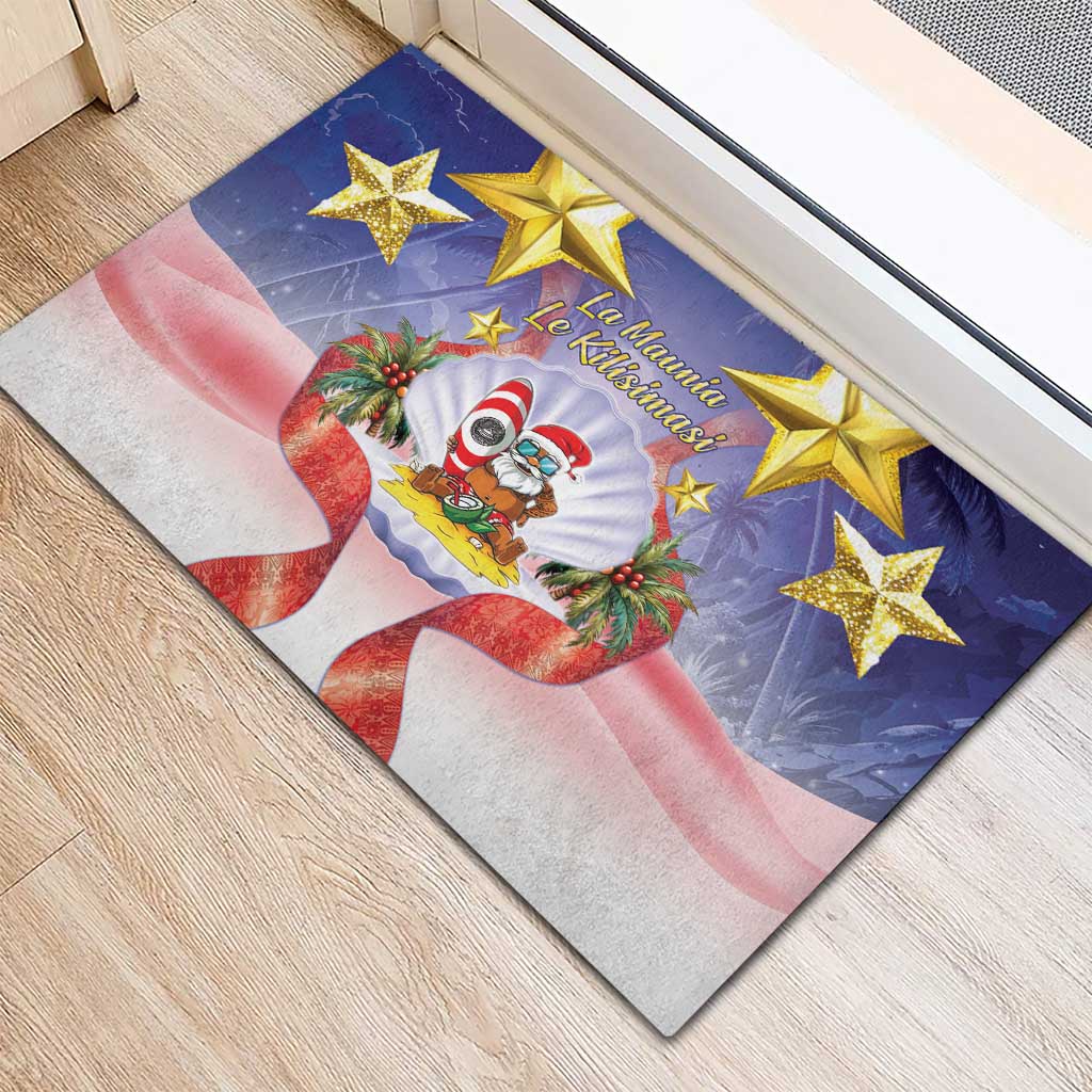 American Samoa Christmas Rubber Doormat Seashell Santa Beach Vibes - Polynesian Pride