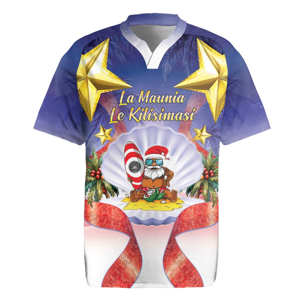 American Samoa Christmas Rugby Jersey Seashell Santa Beach Vibes - Polynesian Pride