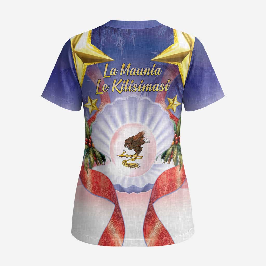 American Samoa Christmas Scrub Top Seashell Santa Beach Vibes - Polynesian Pride