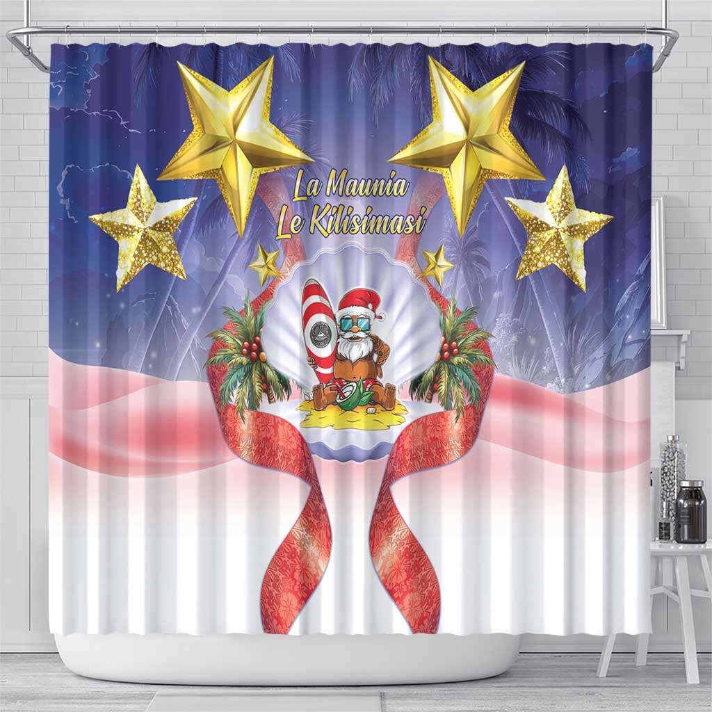American Samoa Christmas Shower Curtain Seashell Santa Beach Vibes - Polynesian Pride