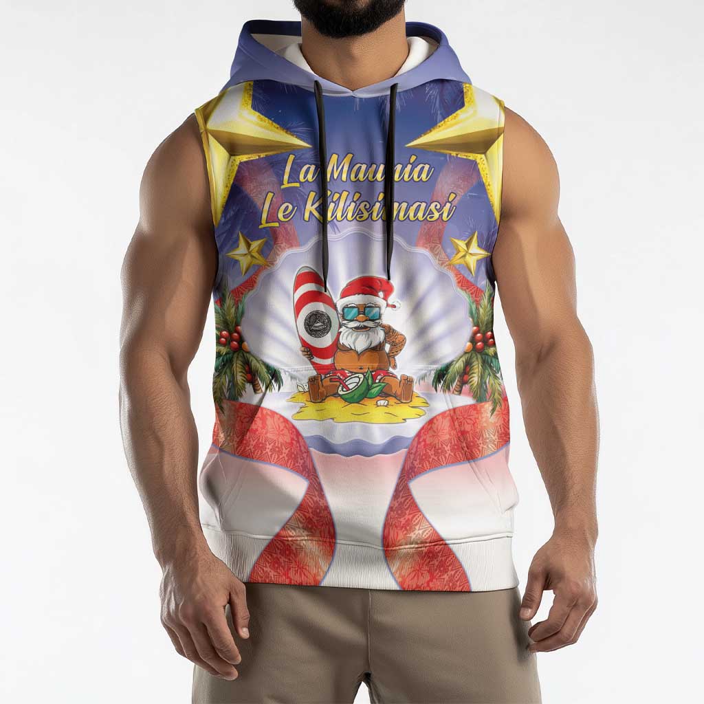 American Samoa Christmas Sleeveless Hoodie Seashell Santa Beach Vibes - Polynesian Pride