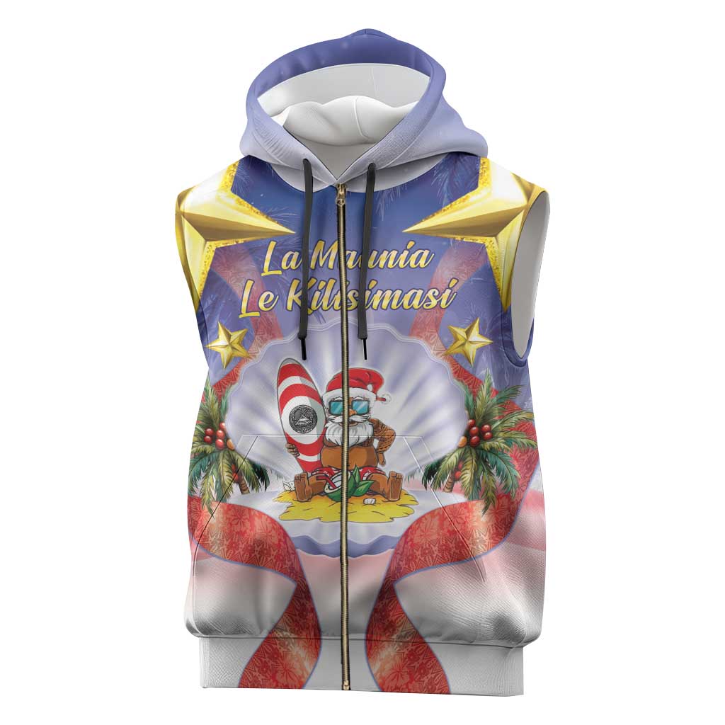 American Samoa Christmas Sleeveless Zip Hoodie Seashell Santa Beach Vibes - Polynesian Pride
