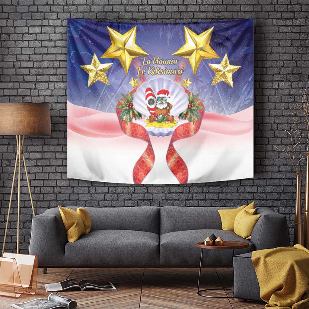American Samoa Christmas Tapestry Seashell Santa Beach Vibes - Polynesian Pride