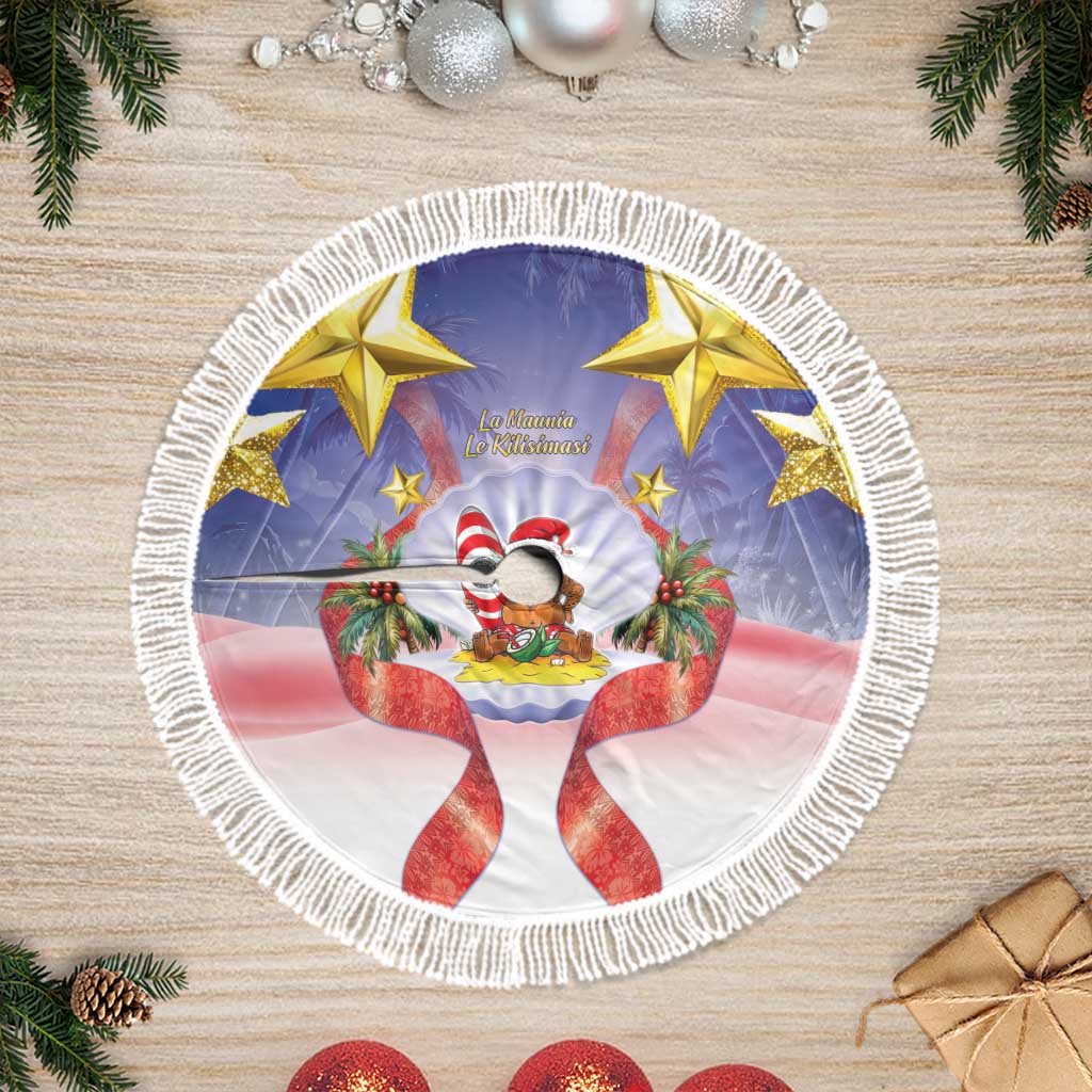 American Samoa Christmas Tree Skirt Seashell Santa Beach Vibes - Polynesian Pride