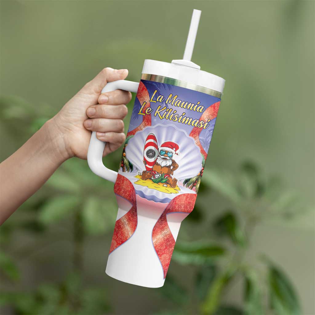 American Samoa Christmas Tumbler With Handle Seashell Santa Beach Vibes - Polynesian Pride