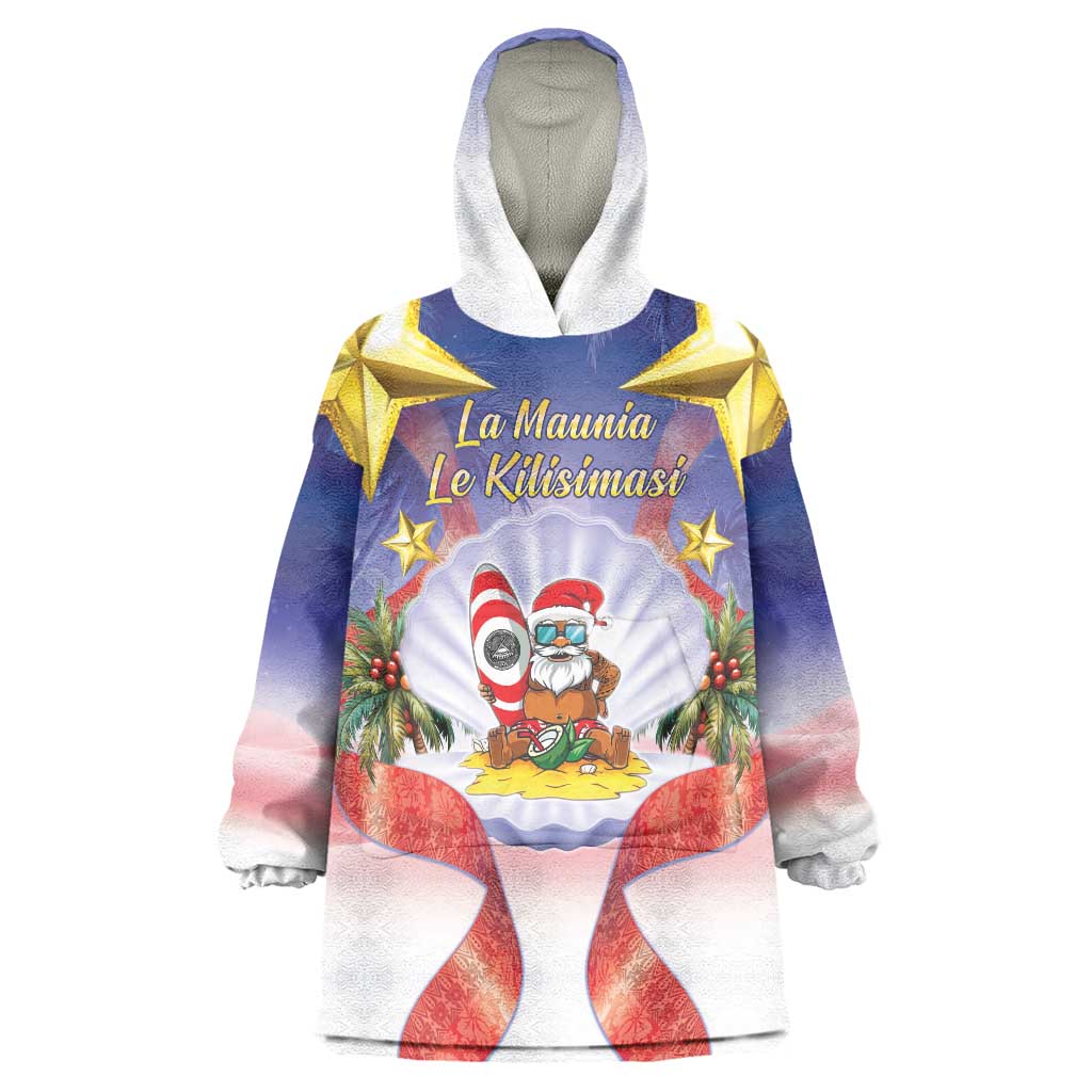 American Samoa Christmas Wearable Blanket Hoodie Seashell Santa Beach Vibes - Polynesian Pride