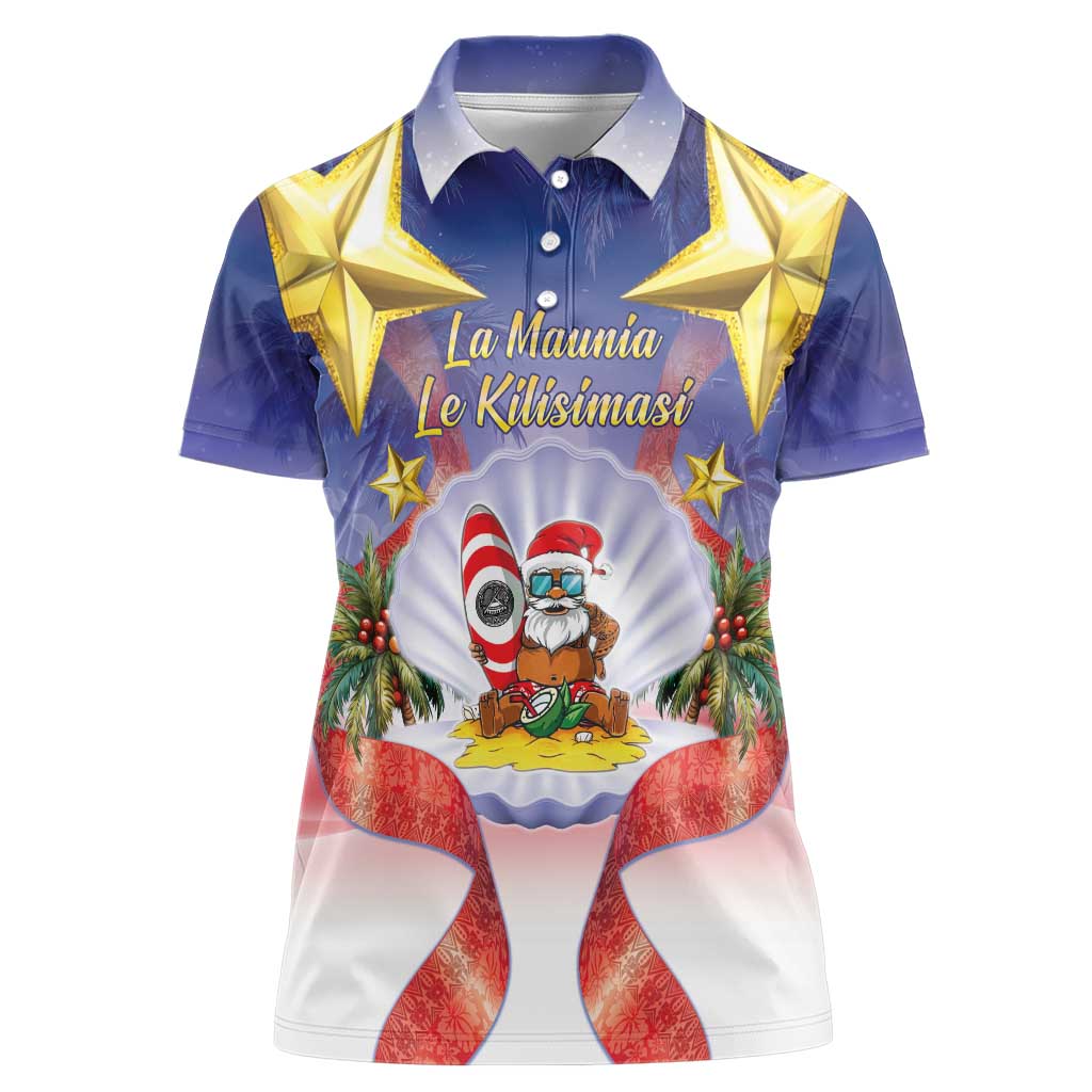 American Samoa Christmas Women Polo Shirt Seashell Santa Beach Vibes LT05 Female Navy - Polynesian Pride