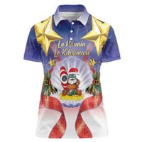 American Samoa Christmas Women Polo Shirt Seashell Santa Beach Vibes LT05 Female Navy - Polynesian Pride