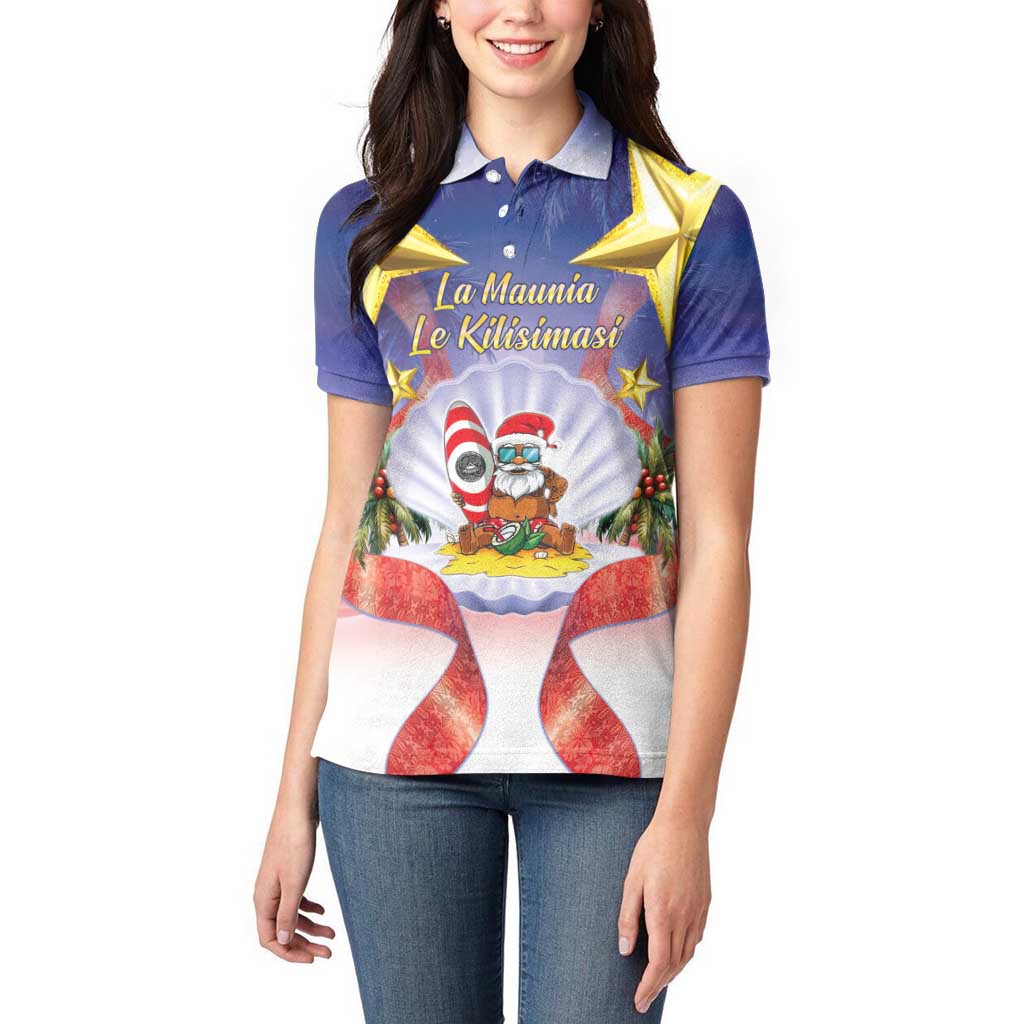 American Samoa Christmas Women Polo Shirt Seashell Santa Beach Vibes LT05 - Polynesian Pride