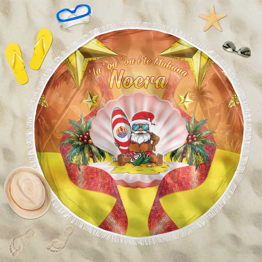 French Polynesia Christmas Beach Blanket Seashell Santa Beach Vibes - Polynesian Pride